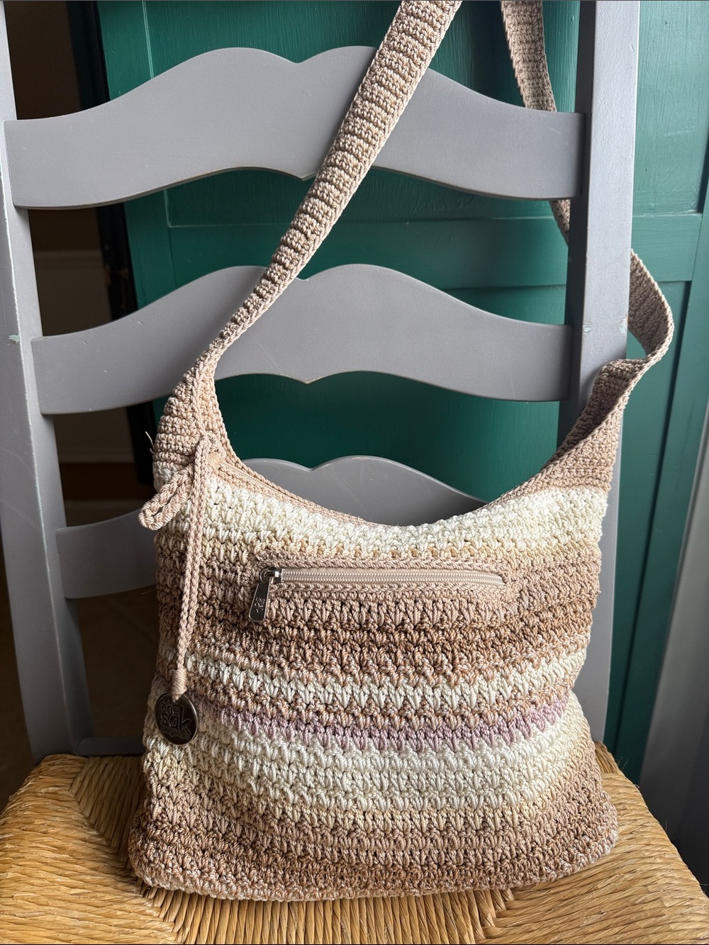The Sak Crochet Shoulder Bag purse beach sand cream & lavender
